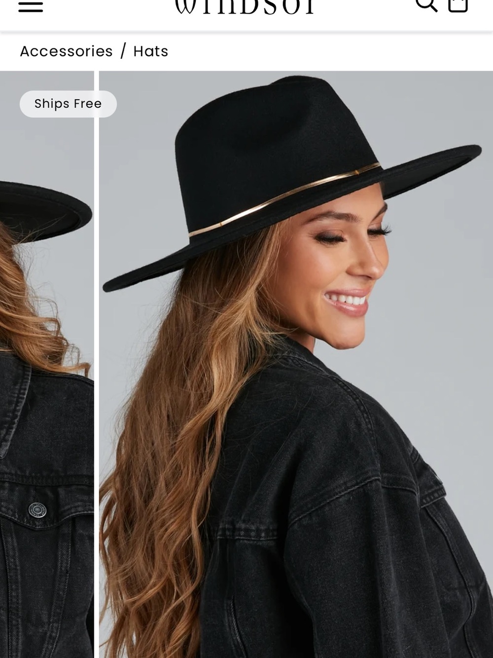 Windsor Black Felt Wide-Brim Hat with Gold Accent Band